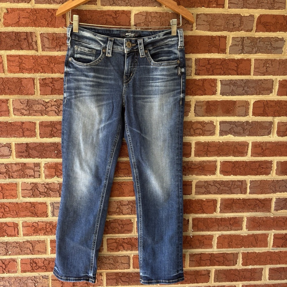 Silver Jeans Women's Blue Aiko Capri Dark Wash Stretch Denim Straight 26X22.5